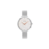 Féminité et douceur définissent la Montre Femme Eolia Cadran Blanc Bracelet Acier Milanais Argenté. Issue de la collection EOLIA, cette montre femme séduira par son cadran brodé de fines arabesques bucoliques.