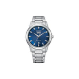Découvrez la Citizen AW0100-86LC : montre homme acier au cadran bleu, mouvement solaire Eco-Drive, autonomie longue durée et design élégant