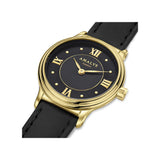 La montre Stella, avec son boîtier doré, son bracelet en cuir noir et son cadran noir profond, apporte une touche de glamour sophistiqué à toutes vos tenues. Une pièce éclatante qui attire tous les regards.