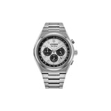 Citizen CA4610‑85A – chronographe homme Super Titanium Eco‑Drive, cadran argent, verre saphir, chronographe, date et 100 m étanche. Montre élégante et durable.