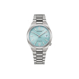 Citizen NJ0200-50L – montre automatique 37 mm acier, cadran bleu clair, bracelet acier, date, verre saphir, étanchéité 50 m. Style chic et polyvalent
