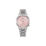 Citizen NJ0200-50Z – montre automatique 37 mm acier, cadran rose, bracelet acier, verre saphir, date, étanchéité 50 m. Élégance discrète et mécanique fiable