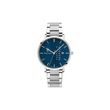 Montre homme Pierre Lannier 242D161 de la collection Data. Cadran bleu pétrole et bracelet en acier, avec affichage heure, minute, seconde, date et jour de la semaine pour une fonctionnalité optimale. Fabriquée en France, elle est disponible chez Maison Goget, Route de Laval, Sablé-sur-Sarthe.