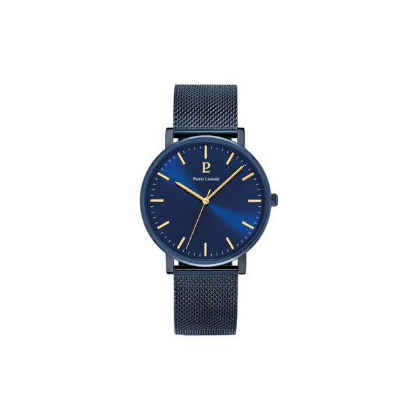 Montre Pierre Lannier Essential 218F466 pour hommes. Cadran bleu moderne et bracelet en acier milanais pour une fusion parfaite de design contemporain et de qualité. Fabriquée en France, elle apporte élégance et style en toutes occasions. Disponible chez Maison Goget, Route de Laval, Sablé-sur-Sarthe.