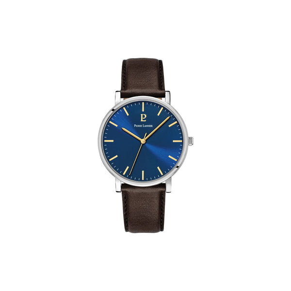 Montre homme Pierre Lannier Essential 217G164. Cadran bleu élégant et bracelet en cuir brun pour un style parfait en toutes occasions. Fabriquée en France, elle est disponible chez Maison Goget, Route de Laval, Sablé-sur-Sarthe.