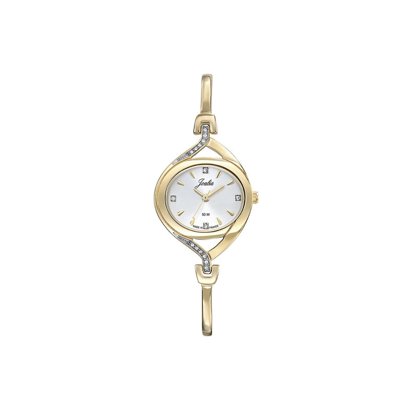 Cette montre femme de la marque Certus / Joalia, référence 630645 est une montre élégante à Quartz. Elle se caractérise par un boitier en laiton doré, un cadran blanc, un verre minéral et un bracelet en métal doré. Son affichage est analogique (3 aiguilles). Les montres Certus bénéficient de la garantie internationale du fabricant de 2 ans.