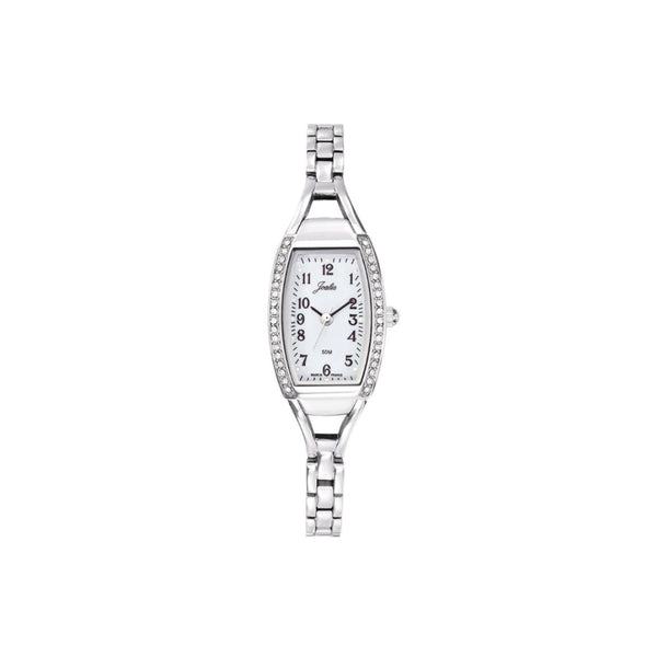 Craquez pour la montre Joalia 633465, une pièce raffinée au design rectangulaire façon tonneau, ornée de strass étincelants. Avec son cadran blanc à chiffres noirs et son bracelet chromé sur laiton, elle offre une lecture claire et un style intemporel.
