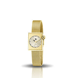 Cette déclinaison chic de la Lip Mach 2000 mini square est parée d'un bracelet ajustable, doré à mailles milanaises. La Marquise Gold s'est transformée en une montre bijou raffinée. De jour comme de nuit, sa ligne asymétrique fine et élégante et son cadran muni de deux aiguilles dorées sauf celle des heures qui est noire, en font une montre très féminine et de chaque instant. Son bracelet en mailles milanaises est interchangeable très facilement, à la main sans outil et vous permettra de personnaliser votre