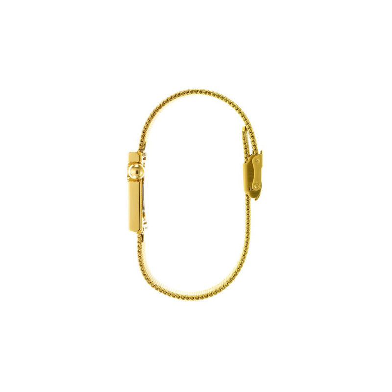 Cette déclinaison chic de la Lip Mach 2000 mini square est parée d'un bracelet ajustable, doré à mailles milanaises. La Marquise Gold s'est transformée en une montre bijou raffinée. De jour comme de nuit, sa ligne asymétrique fine et élégante et son cadran muni de deux aiguilles dorées sauf celle des heures qui est noire, en font une montre très féminine et de chaque instant. Son bracelet en mailles milanaises est interchangeable très facilement, à la main sans outil et vous permettra de personnaliser votre