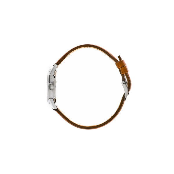 Lip Himalaya femme : montre classique et polyvalente avec boîtier acier 29 mm, cadran blanc et aiguilles rose doré, bracelet cuir marron confortable et élégant.