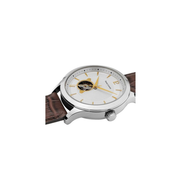 Une collection de montre automatiques fabriquées en France au style classique et rétro assumé. Découvrez la montre Homme 336B124 avec ses détails dans le cadran, son coeur ouvert ainsi que son bracelet croco en cuir ultra élégant.