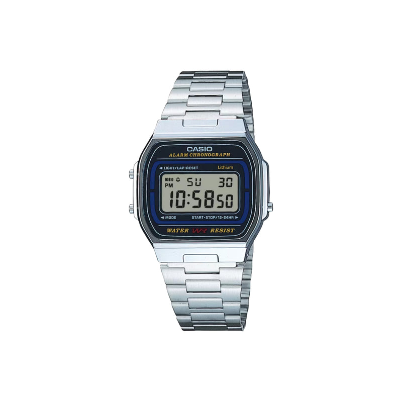 Adoptée par les amateurs de style rétro, cette montre Casio allie design intemporel et praticité. Son boîtier et son bracelet en acier inoxydable renferment un affichage digital avec alarme, dateur et chronographe.