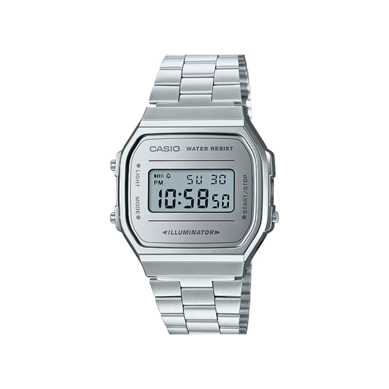 Icône rétro par excellence, cette montre mixte Casio allie style intemporel et fonctionnalité. Son cadran digital, logé dans un boîtier rectangulaire en résine, s’accompagne d’un bracelet en acier inoxydable. Équipée d’une alarme et d’un chronographe, elle se porte avec aisance en toute occasion.