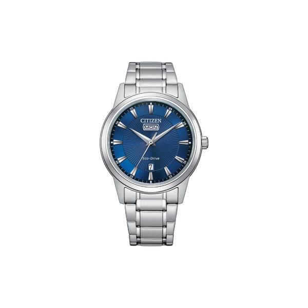 Découvrez la Citizen AW0100-86LC : montre homme acier au cadran bleu, mouvement solaire Eco-Drive, autonomie longue durée et design élégant