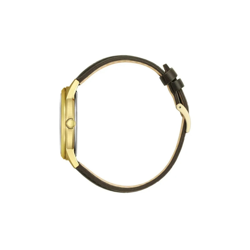 Citizen AW010213AC – montre homme solaire Eco-Drive 40 mm acier, cadran ivoire et bracelet cuir marron. Design élégant, autonomie longue durée et date