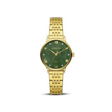 Originale et audacieuse, la montre Georgette s’habille d’un cadran nacré vert aux reflets changeants. Une pièce singulière qui apporte une touche de caractère et de modernité au poignet.