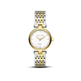 La montre Ninon, au bracelet acier bicolore joue sur les contrastes subtils. Son cadran silver sunray, animé de reflets changeants, apporte une touche sophistiquée à ce modèle intemporel.
