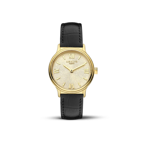 Avec son boîtier doré et son bracelet en cuir noir, la montre Sofia incarne une élégance moderne et sophistiquée. Un incontournable pour celles et ceux qui aiment le style avec caractère.