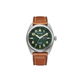 Citizen BM8560‑11X – montre homme en titane Super Titanium, cadran vert, mouvement solaire Eco‑Drive, jour/date, verre saphir, étanchéité 100 m.