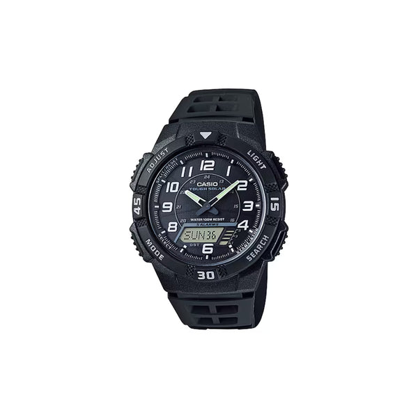 Cette montre sport Casio AQ-S800W-1BVEF est réservée à la gent masculine. Elle dispose d'un cadran à double affichage avec alarme, dateur et chronographe. Le bijou est entièrement réalisé en résine.
