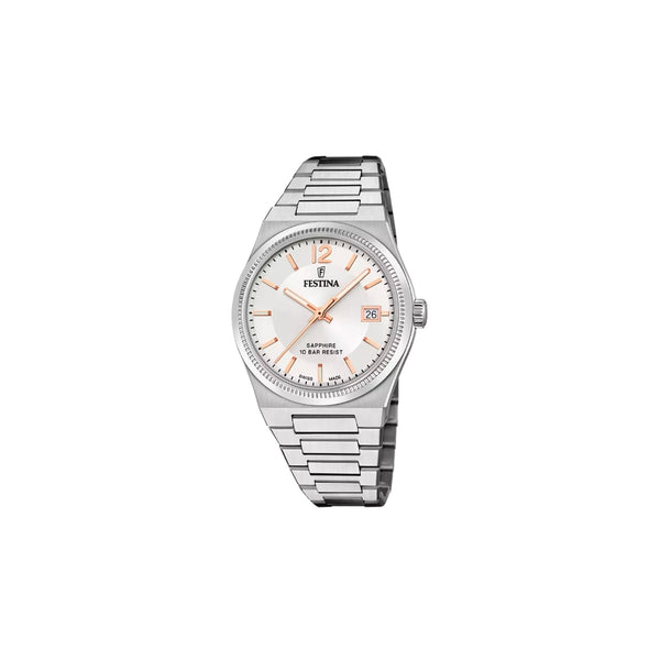 Plongez au cœur de l’excellence horlogère avec la Festina Rivé Swiss Made. Animée par un calibre automatique conçu et fabriqué en Suisse, elle incarne la précision, la fiabilité et le prestige. Un garde-temps d’exception, alliant tradition et exclusivité.