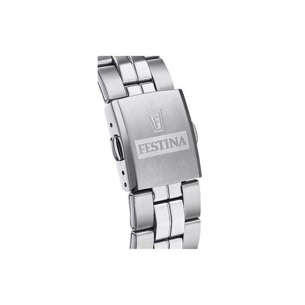 La Festina F20437/3 pour homme allie robustesse et raffinement. Son boîtier en acier et son verre minéral assurent durabilité et protection, tandis que son bracelet en acier apporte sophistication et élégance. Une montre qui reflète l’excellence horlogère avec style.