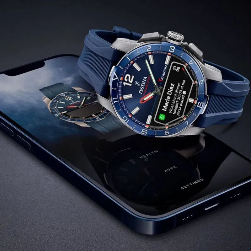 La Festina Connected D est une montre connectée pour homme qui allie élégance et technologie. Avec son cadran analogique associé à un écran numérique discret, elle permet de rester connecté à son smartphone tout en conservant le charme d’une montre classique. Idéale pour l’homme moderne en quête de style et de praticité