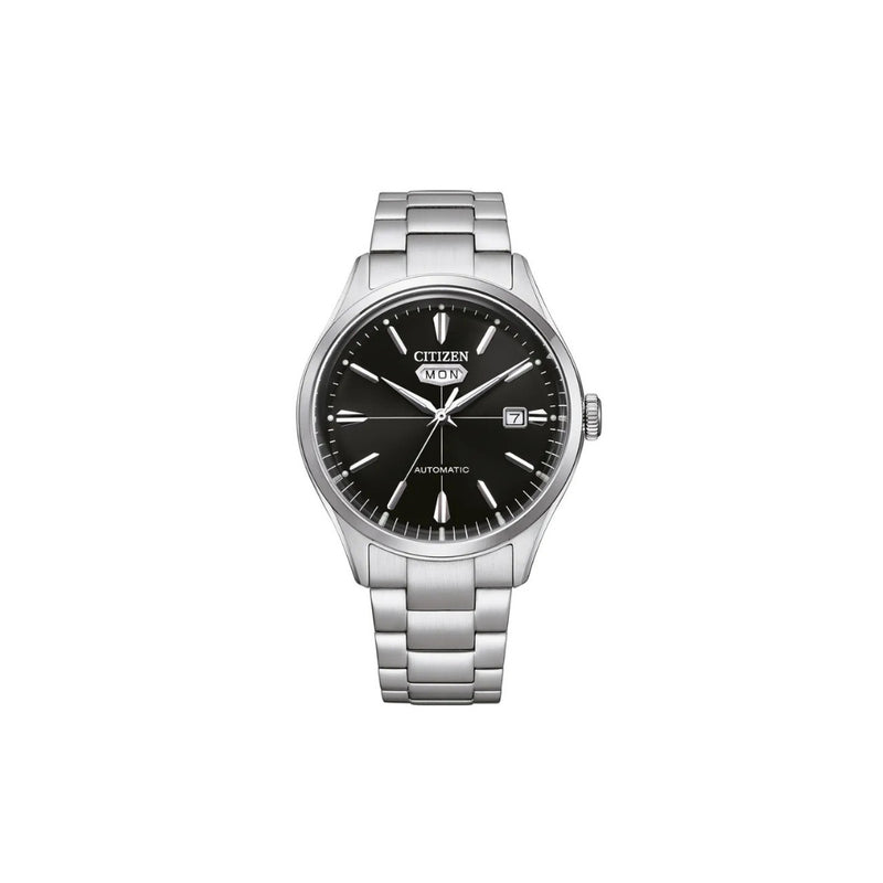 Citizen NH8391‑51EC – montre homme automatique 40 mm acier, cadran noir, affichage jour/date, bracelet acier et 50 m étanche. Élégance mécanique intemporelle