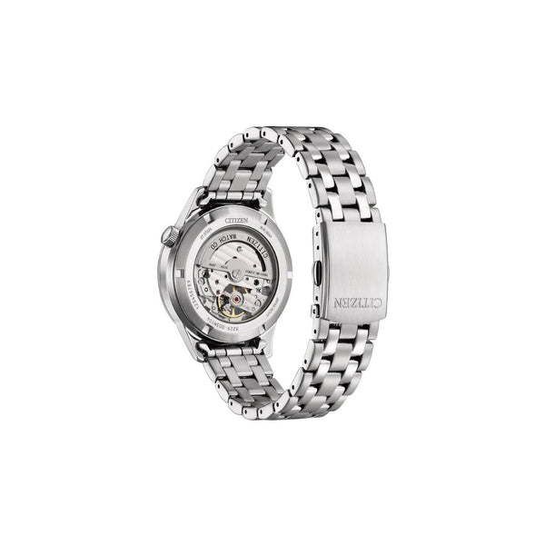 Citizen NH9131‑73A – montre homme automatique 40 mm acier, cadran blanc open‑heart, bracelet acier argenté, mécanique fiable et élégance intemporelle