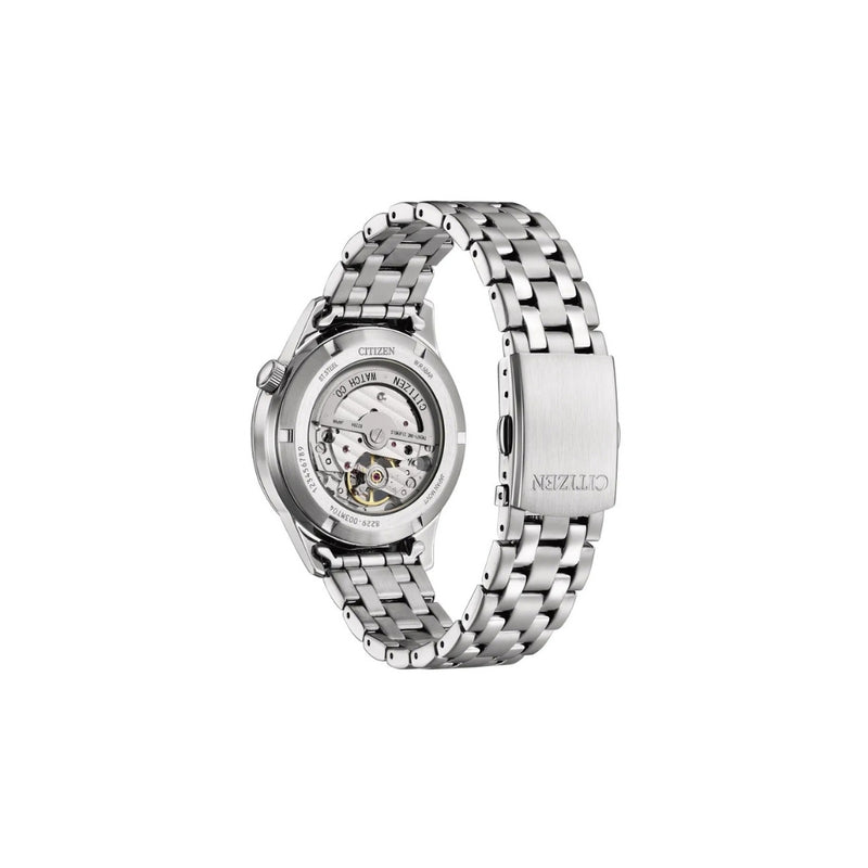 Citizen NH9131‑73A – montre homme automatique 40 mm acier, cadran blanc open‑heart, bracelet acier argenté, mécanique fiable et élégance intemporelle