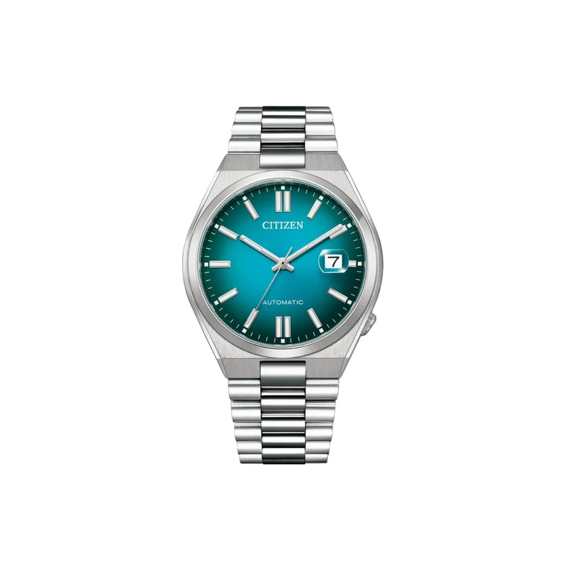 Citizen NJ0151‑88X – montre homme automatique 40 mm acier, cadran bleu dégradé, bracelet acier, verre saphir, affichage date, étanchéité 50 m. Style moderne & mécanique fiable
