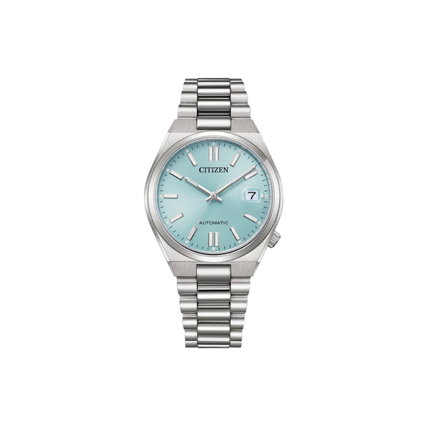 Citizen NJ0200-50L – montre automatique 37 mm acier, cadran bleu clair, bracelet acier, date, verre saphir, étanchéité 50 m. Style chic et polyvalent