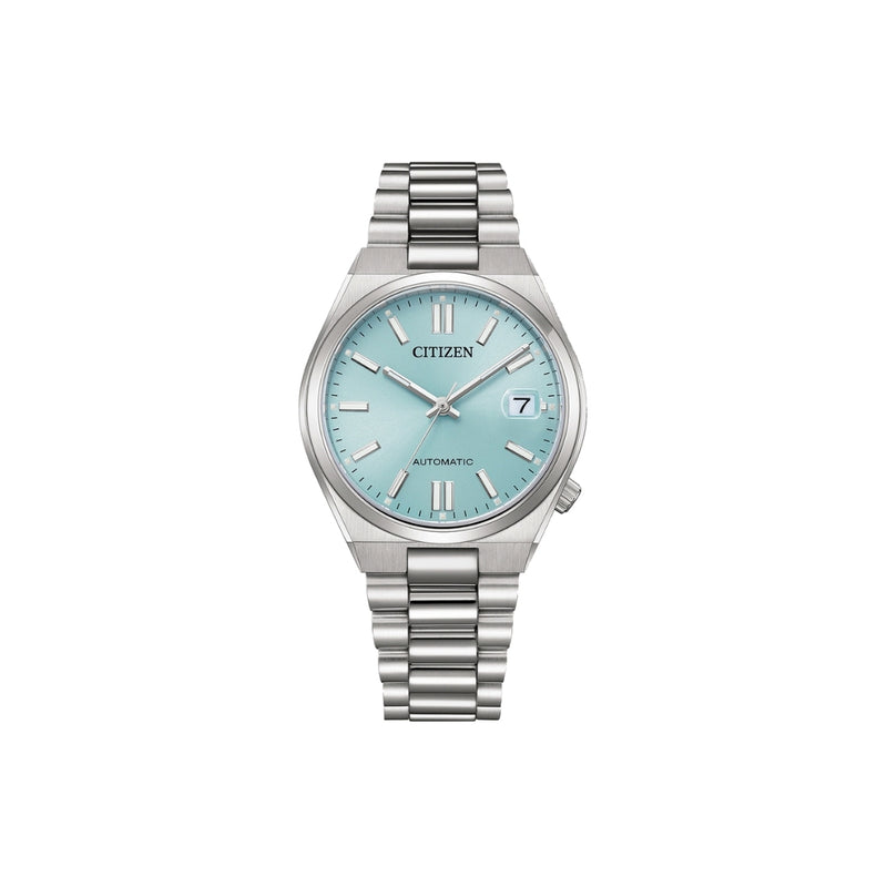 Citizen NJ0200-50L – montre automatique 37 mm acier, cadran bleu clair, bracelet acier, date, verre saphir, étanchéité 50 m. Style chic et polyvalent