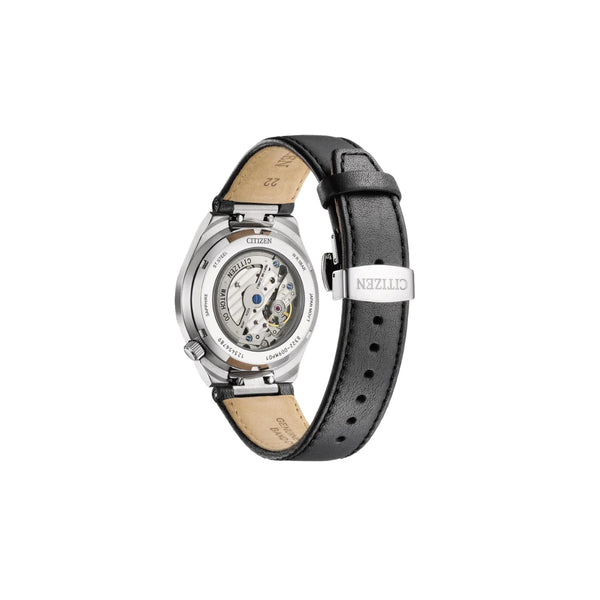 Citizen NK5010-01H – montre homme automatique 40 mm acier, cadran gris guilloché, petite seconde, bracelet cuir noir, verre saphir, réserve 60 h. Élégance et précision.