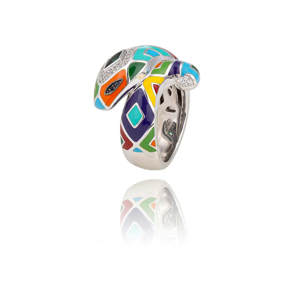 Espiègle et audacieuse, cette bague serpent en argent multicolore Una Storia affirme votre personnalité avec style. Entre éclat des pierres et couleurs vives, elle incarne un bijou fantaisie pour celles qui aiment se démarquer.
